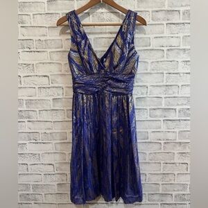 Women’s Trina Turk silk purple metallic sleeveless dress with deep v-neck Size 4